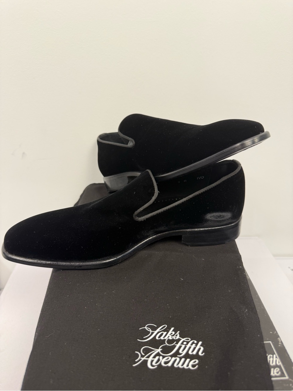 Saks Fifth Avenue Black Velvet Slip-On Loafers
